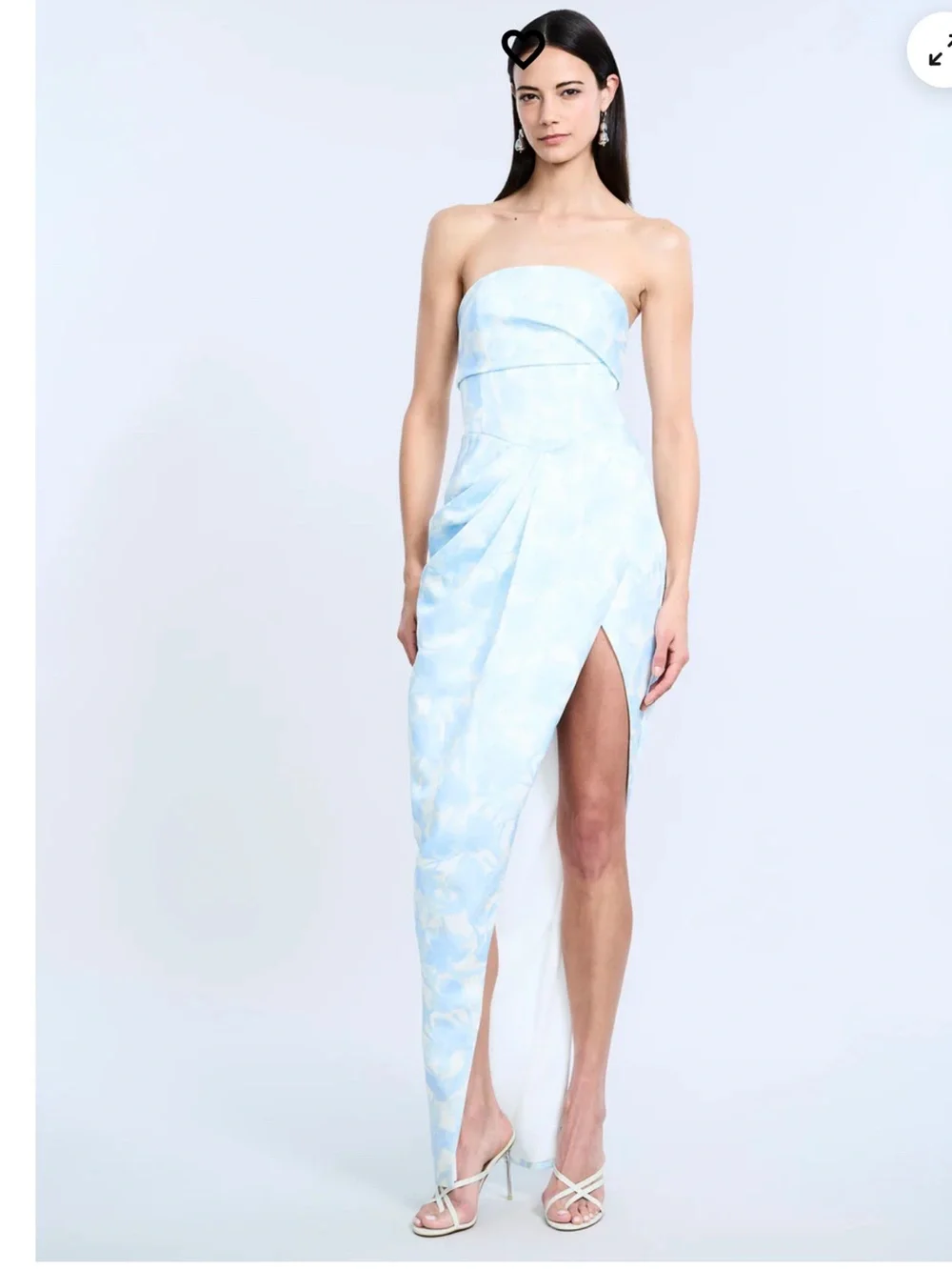 Strapless Light Blue Marble Satin Gown with Front Slit